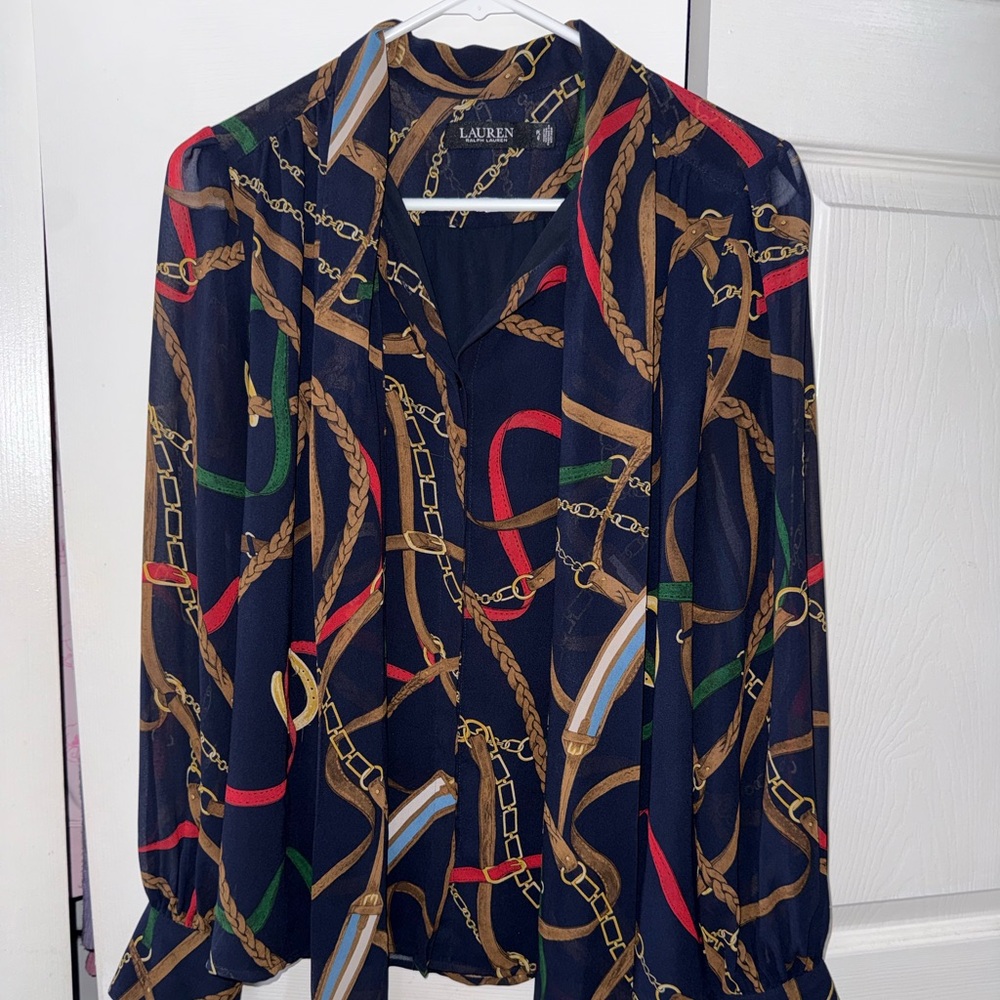 Ralph Lauren Navy Chain Print Blouse